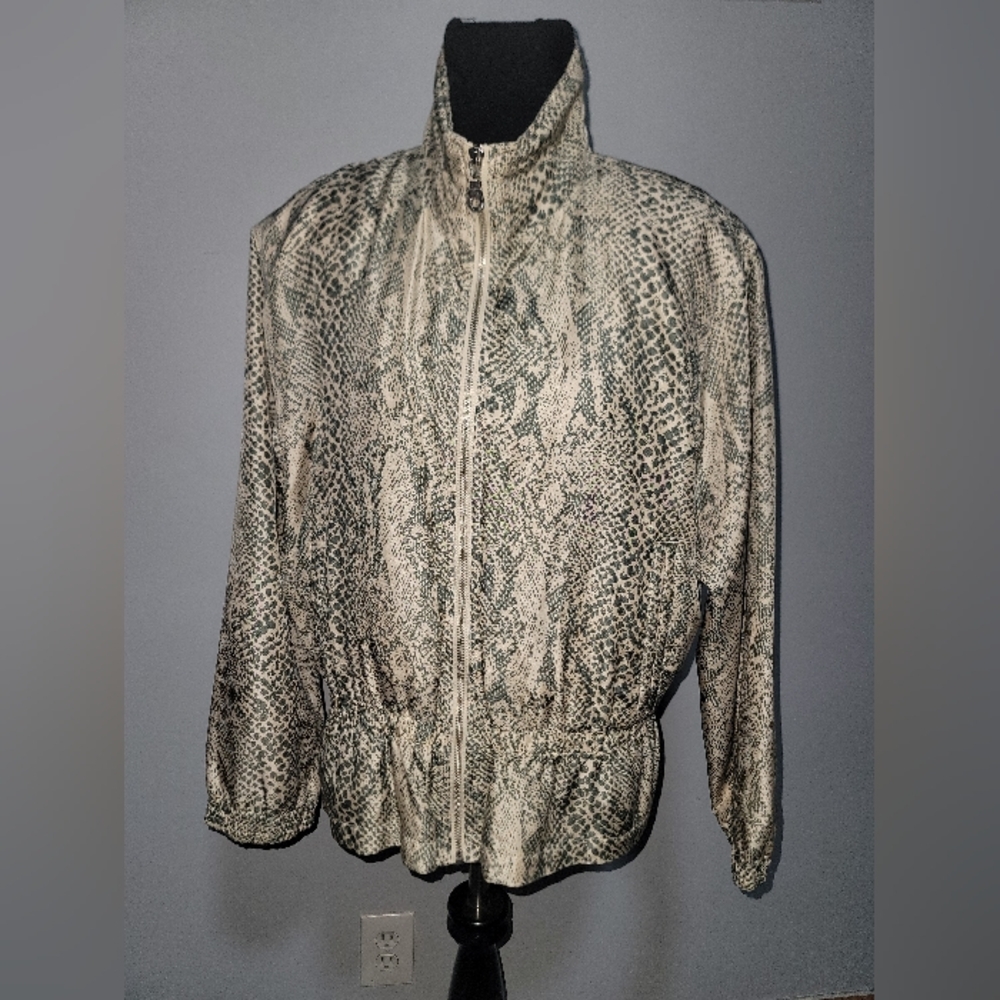 Vintage Snake Print Zip-Up Jacket
